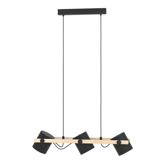 Candeeiro de teto preto-creme com madeira HORNWOOD EGLO