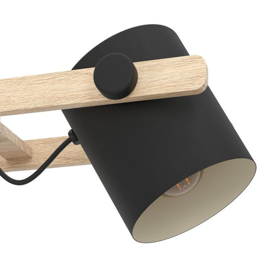 Candeeiro de teto preto-creme com madeira HORNWOOD EGLO
