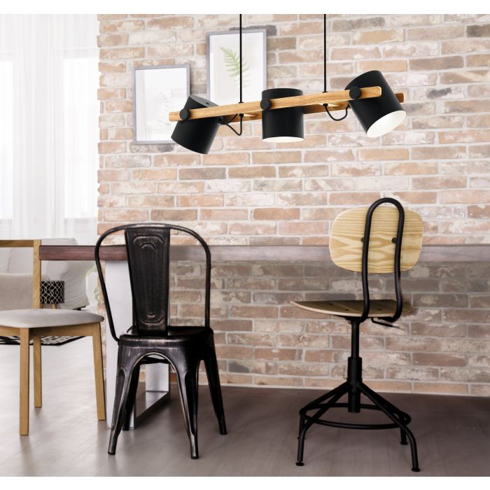 Load image into Gallery viewer, Candeeiro de teto preto-creme com madeira HORNWOOD EGLO

