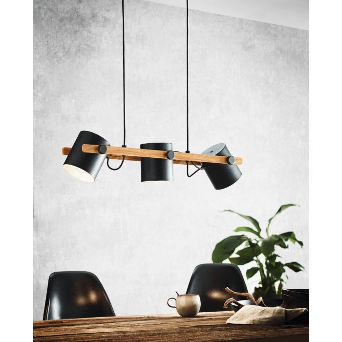 Load image into Gallery viewer, Candeeiro de teto preto-creme com madeira HORNWOOD EGLO
