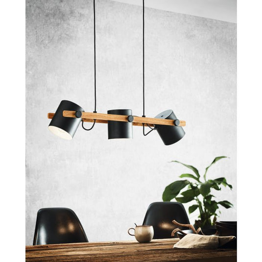 Candeeiro de teto preto-creme com madeira HORNWOOD EGLO