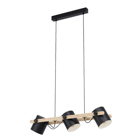 Candeeiro de teto preto-creme com madeira HORNWOOD EGLO