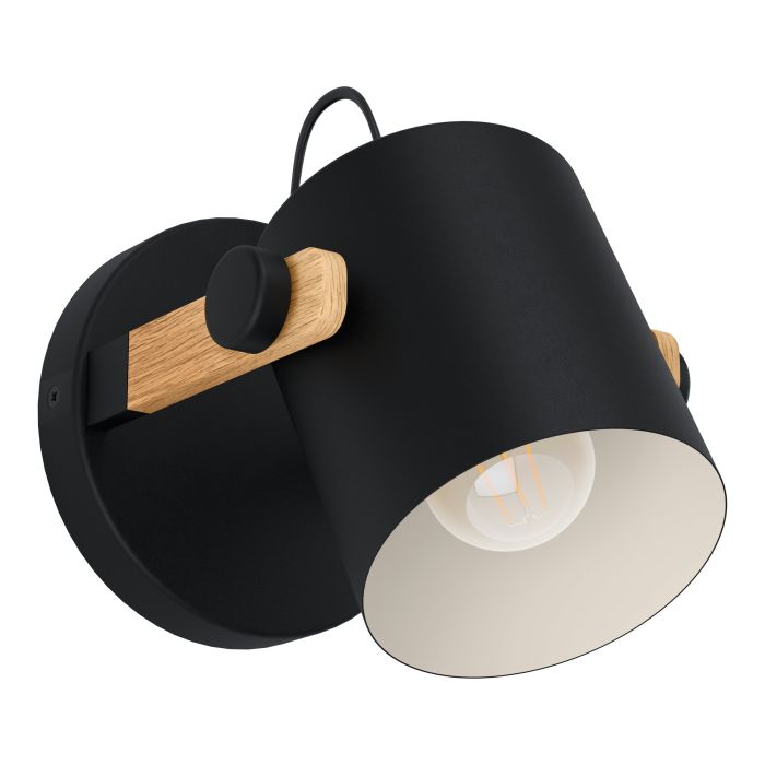 Load image into Gallery viewer, Aplique de Parede Preto-Creme com Madeira HORNWOOD EGLO
