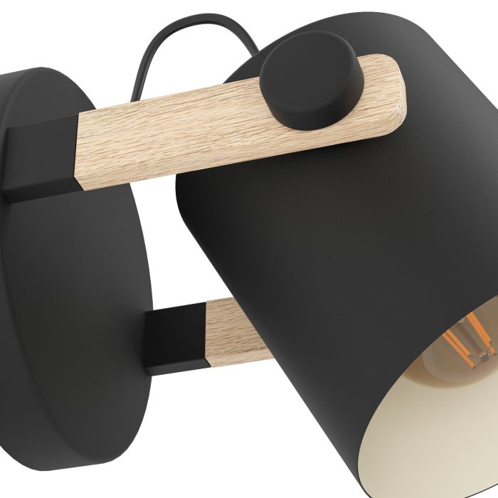 Load image into Gallery viewer, Aplique de Parede Preto-Creme com Madeira HORNWOOD EGLO

