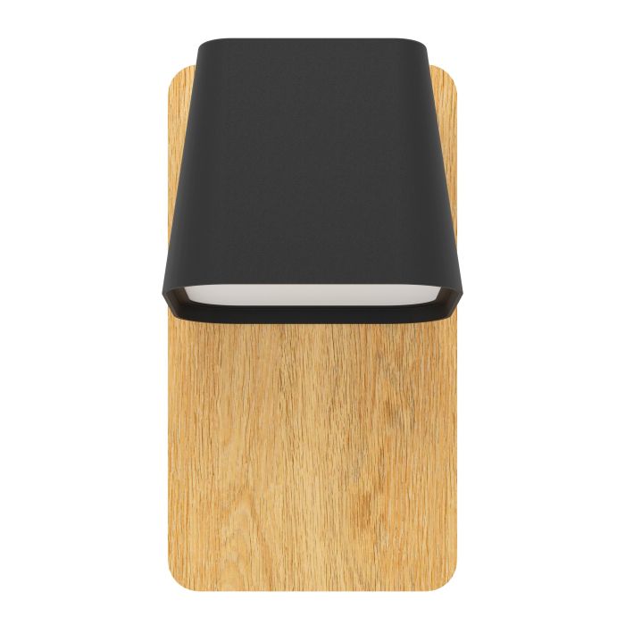 Cargue la imagen en el visor de la galería, Aplique de Parede com Base Retangular em Metal Preto e Madeira RUSCIO EGLO
