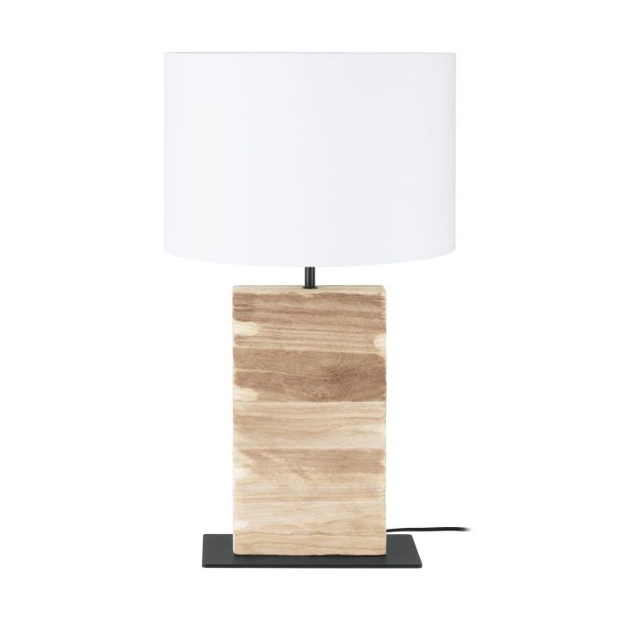 Load image into Gallery viewer, Candeeiro de Mesa com Base de Madeira Clara e Abajur Têxtil CONTESSORE EGLO
