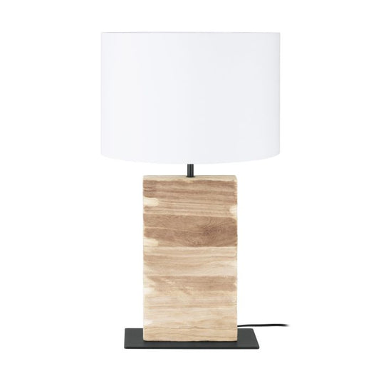 Candeeiro de Mesa com Base de Madeira Clara e Abajur Têxtil CONTESSORE EGLO