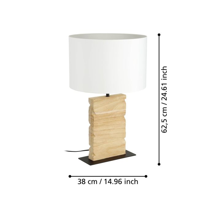 Load image into Gallery viewer, Candeeiro de Mesa com Base de Madeira Clara e Abajur Têxtil CONTESSORE EGLO
