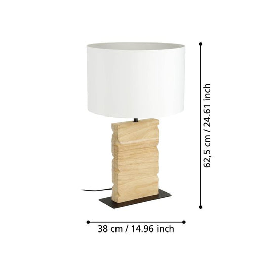 Candeeiro de Mesa com Base de Madeira Clara e Abajur Têxtil CONTESSORE EGLO