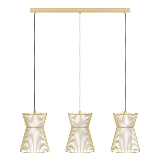 Candeeiro de teto com três abajures de arame dourado MASETA EGLO