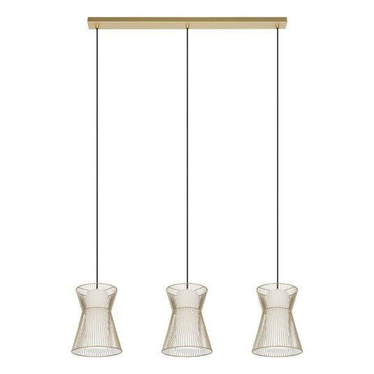 Candeeiro de teto com três abajures de arame dourado MASETA EGLO