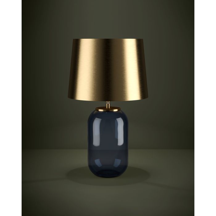 Load image into Gallery viewer, Candeeiro de Mesa com Base de Vidro Azul e Abajur Metálico CUITE EGLO
