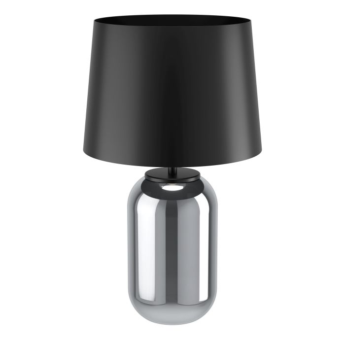 Load image into Gallery viewer, Candeeiro de Mesa com Base de Vidro e Abajur Metálico Preto CUITE EGLO
