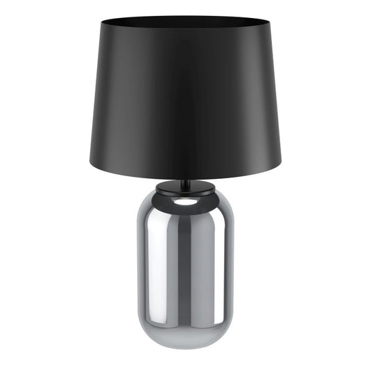 Candeeiro de Mesa com Base de Vidro e Abajur Metálico Preto CUITE EGLO