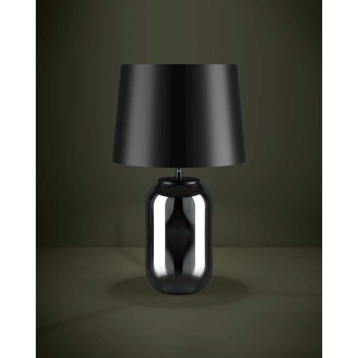 Load image into Gallery viewer, Candeeiro de Mesa com Base de Vidro e Abajur Metálico Preto CUITE EGLO
