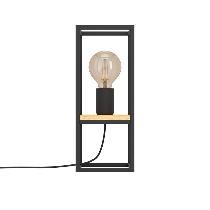 Chargez l'image dans la visionneuse de la galerie, Candeeiro de Mesa com Estrutura em Metal Preto e Madeira LIBERTAD EGLO
