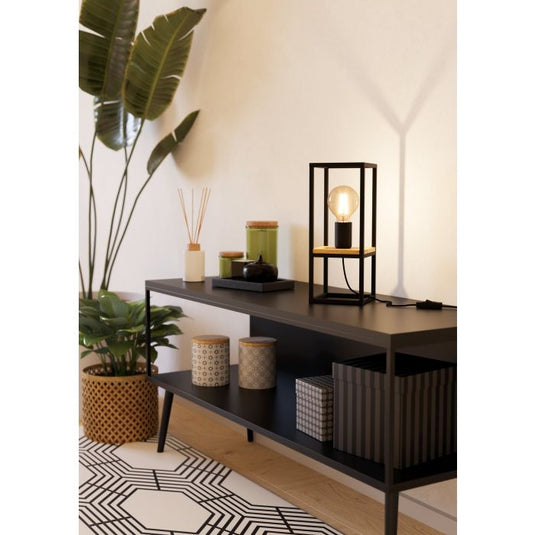 Candeeiro de Mesa com Estrutura em Metal Preto e Madeira LIBERTAD EGLO