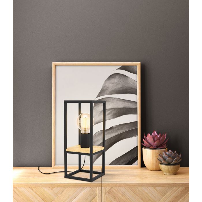 Chargez l'image dans la visionneuse de la galerie, Candeeiro de Mesa com Estrutura em Metal Preto e Madeira LIBERTAD EGLO
