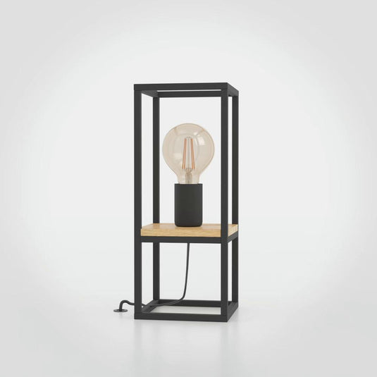 Candeeiro de Mesa com Estrutura em Metal Preto e Madeira LIBERTAD EGLO