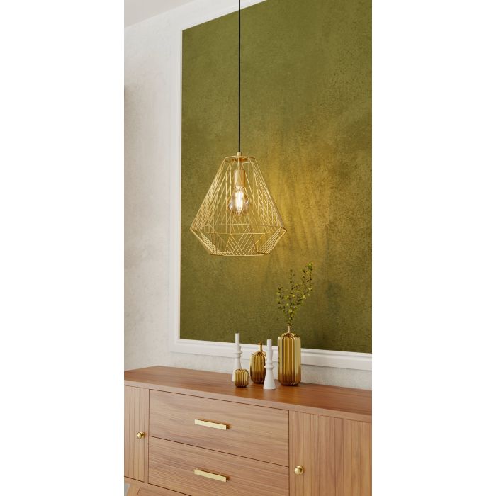Cargue la imagen en el visor de la galería, Candeeiro de teto com abajur dourado escovado em forma de diamante STYPE EGLO
