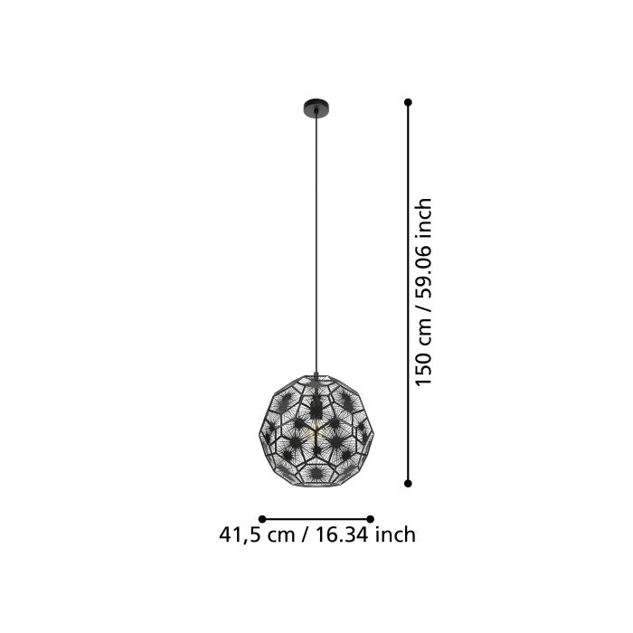 Cargue la imagen en el visor de la galería, Candeeiro de teto com abajur geométrico em metal preto SKOURA 1 EGLO
