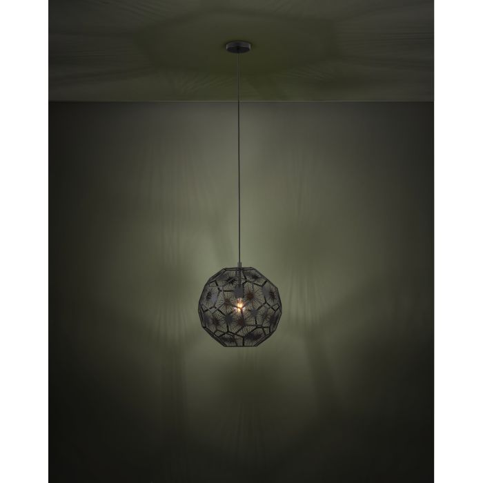 Cargue la imagen en el visor de la galería, Candeeiro de teto com abajur geométrico em metal preto SKOURA 1 EGLO
