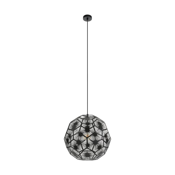 Cargue la imagen en el visor de la galería, Candeeiro de teto suspenso com design geométrico em aço preto SKOURA 1 EGLO
