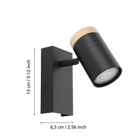 Foco LED de Parede ou Teto com Madeira e Metal Preto CARTAGENA EGLO