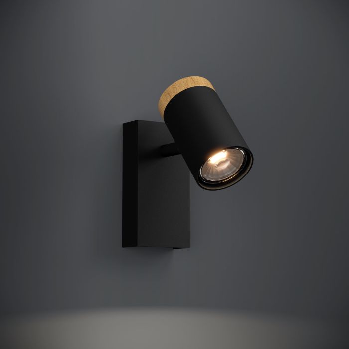 Load image into Gallery viewer, Foco LED de Parede ou Teto com Madeira e Metal Preto CARTAGENA EGLO
