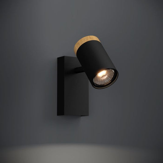 Foco LED de Parede ou Teto com Madeira e Metal Preto CARTAGENA EGLO
