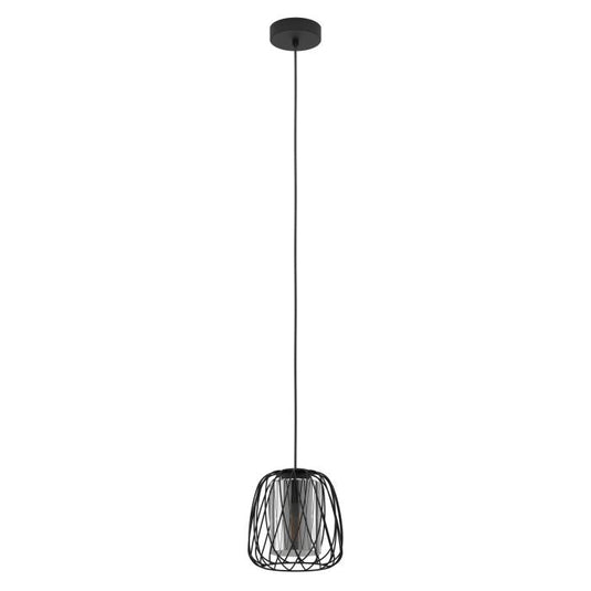 Candeeiro de teto com abajur de arame preto e vidro fumado FLORESTA EGLO