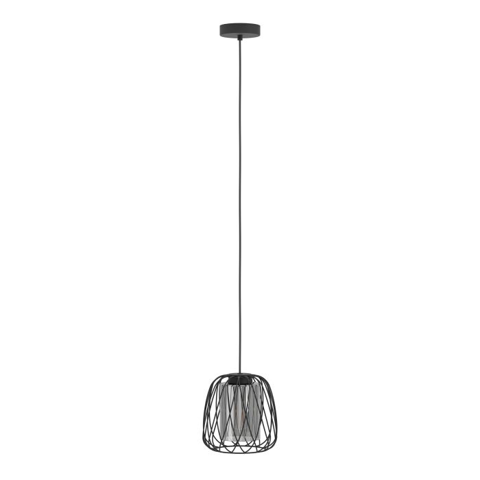 Chargez l'image dans la visionneuse de la galerie, Candeeiro de teto com abajur de arame preto e vidro fumado FLORESTA EGLO
