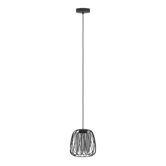 Candeeiro de teto com abajur de arame preto e vidro fumado FLORESTA EGLO