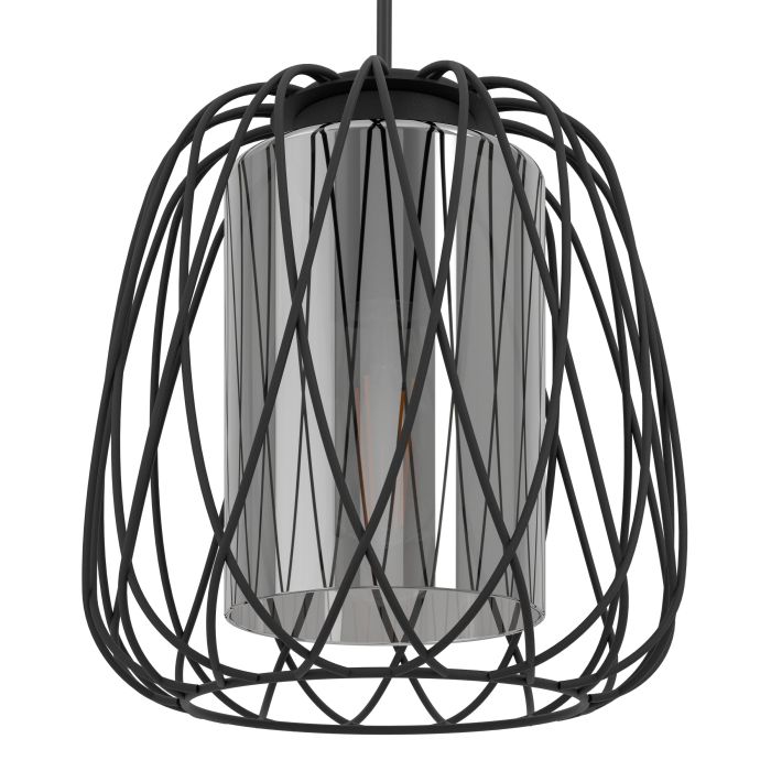 Chargez l'image dans la visionneuse de la galerie, Candeeiro de teto com abajur de arame preto e vidro fumado FLORESTA EGLO
