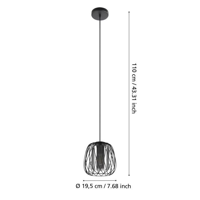 Chargez l'image dans la visionneuse de la galerie, Candeeiro de teto com abajur de arame preto e vidro fumado FLORESTA EGLO
