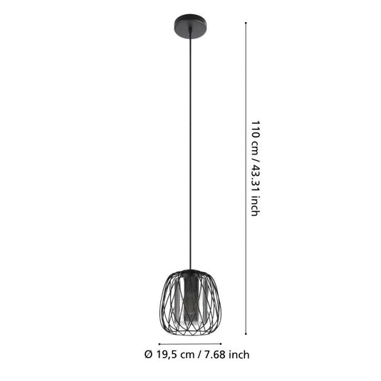 Candeeiro de teto com abajur de arame preto e vidro fumado FLORESTA EGLO