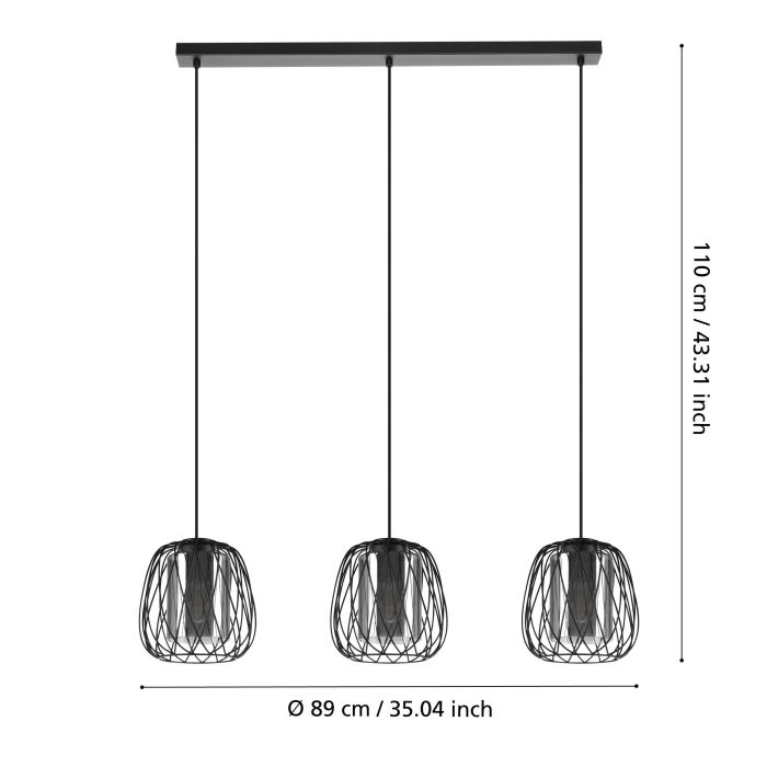 Chargez l'image dans la visionneuse de la galerie, Candeeiro de teto suspenso com três abajures em arame preto FLORESTA EGLO
