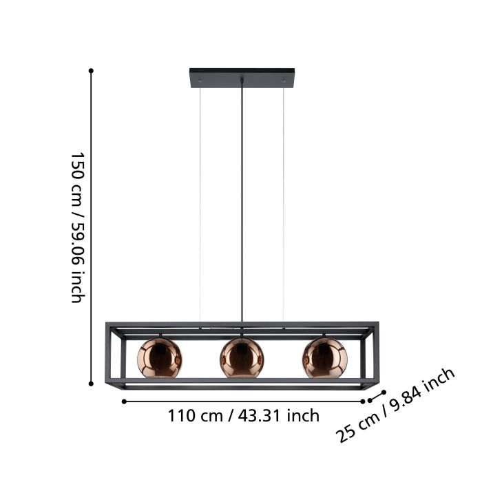Load image into Gallery viewer, Candeeiro de teto suspenso com vidro cobre e metal preto CORDOBA EGLO
