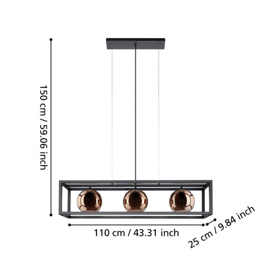 Candeeiro de teto suspenso com vidro cobre e metal preto CORDOBA EGLO