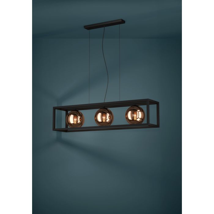 Load image into Gallery viewer, Candeeiro de teto suspenso com vidro cobre e metal preto CORDOBA EGLO
