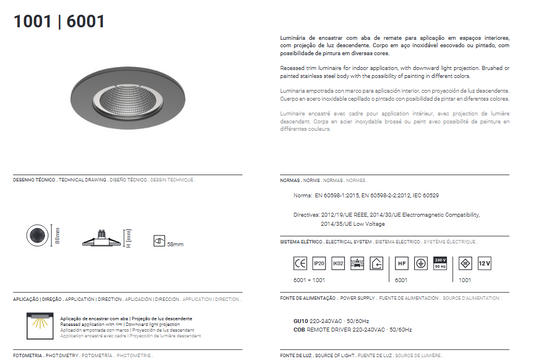 Projector de halogéneo GU10 Inox Escovado TROMILUX 6001.100.8XX 