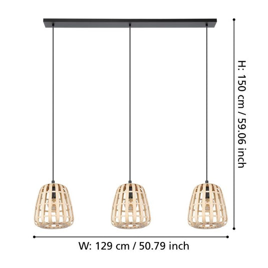 Candeeiro de teto com três abajures de bambu natural MONTEZUELO EGLO