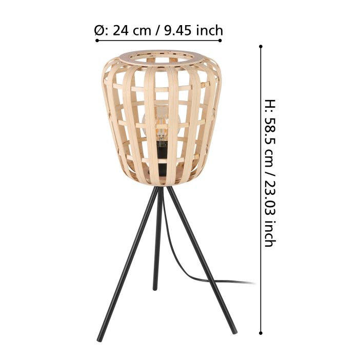 Load image into Gallery viewer, Candeeiro de Mesa com Base Tripé e Abajur de Bambu MONTEZUELO EGLO
