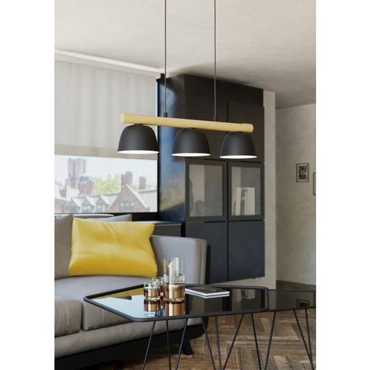 Candeeiro de teto suspenso com madeira e metal SHERBURN EGLO