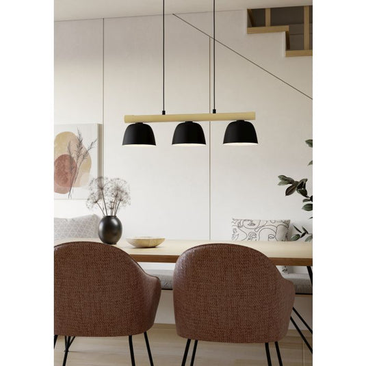 Candeeiro de teto suspenso com madeira e metal SHERBURN EGLO