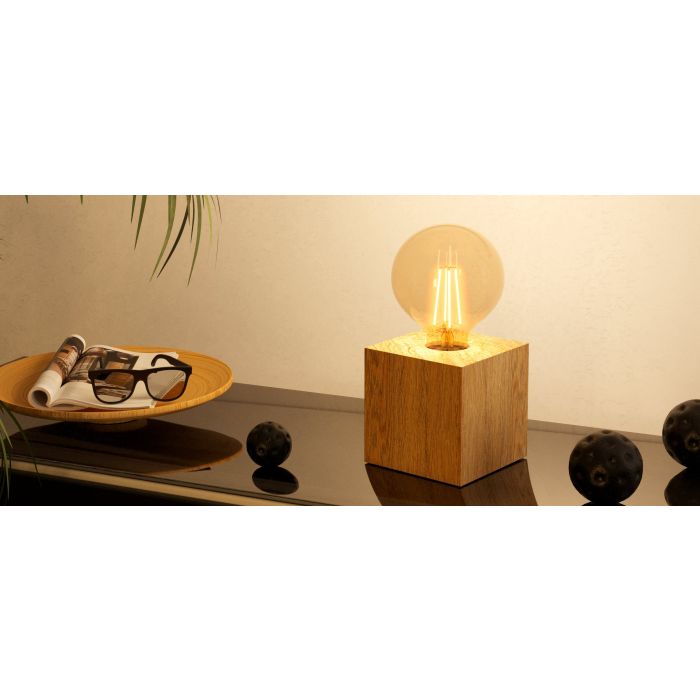 Carregue imagem no visualizador da galeriaCandeeiro de Mesa com Base em Madeira e Lâmpada Exposta PRESTWICK 2 EGLO
