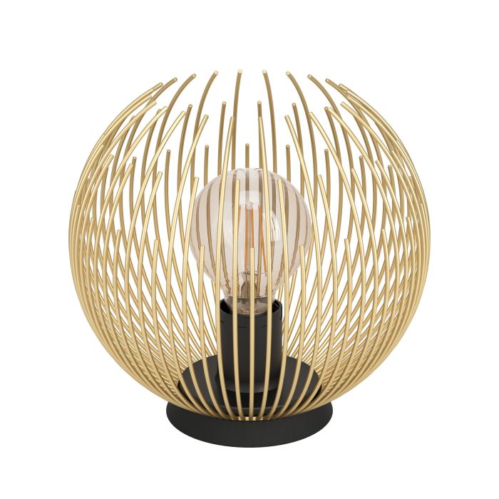Chargez l'image dans la visionneuse de la galerie, Candeeiro de Mesa com Corpo em Arame Dourado e Base Preta VENEZUELA EGLO
