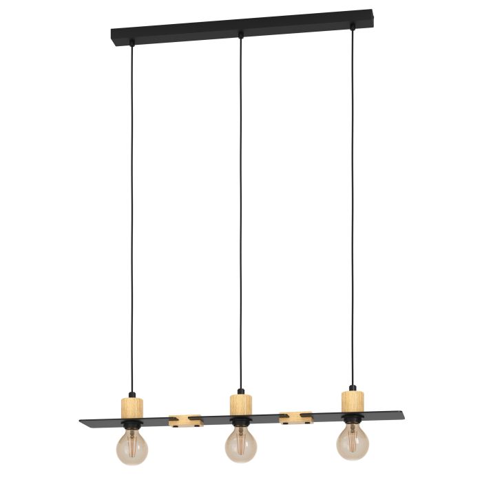 Carregue imagem no visualizador da galeriaCandeeiro de teto suspenso com madeira natural e metal preto BRAMERTON EGLO
