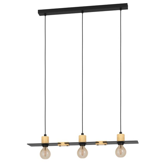 Candeeiro de teto suspenso com madeira natural e metal preto BRAMERTON EGLO