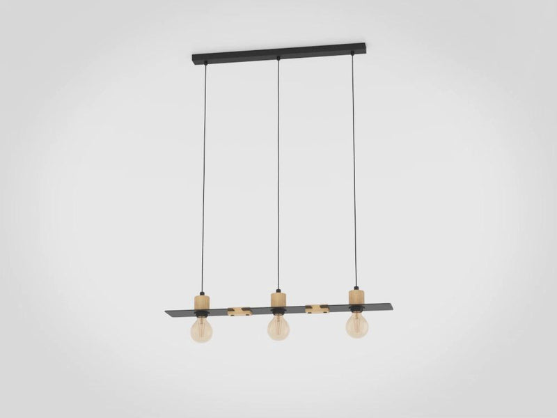 Carregue imagem no visualizador da galeriaCandeeiro de teto suspenso com madeira natural e metal preto BRAMERTON EGLO
